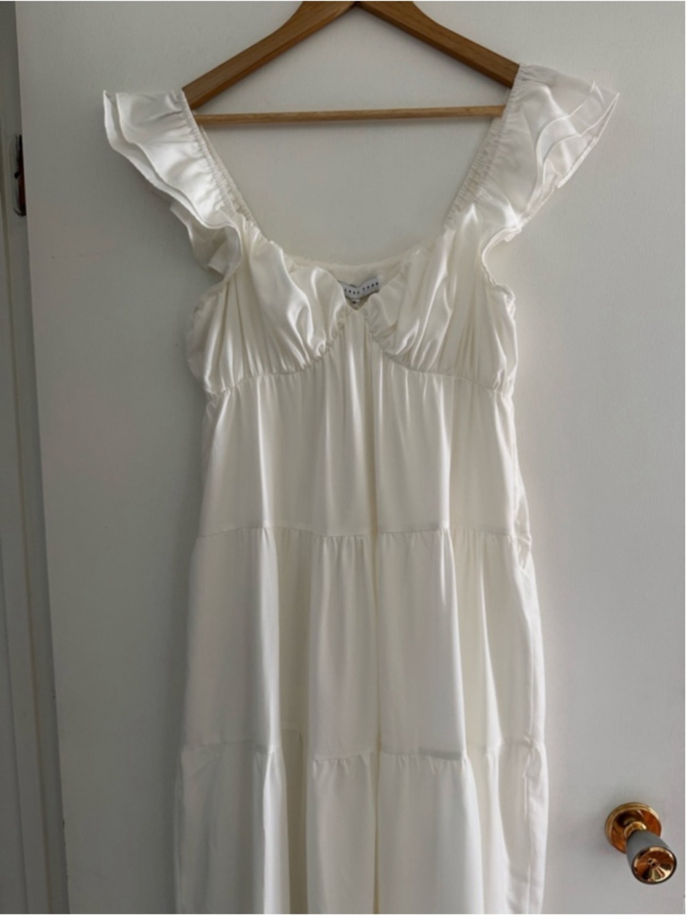 White Cottagecore Milkmaid Midi Dress Ruffle Tiered Romantic NWT XS - Picture 5 of 11